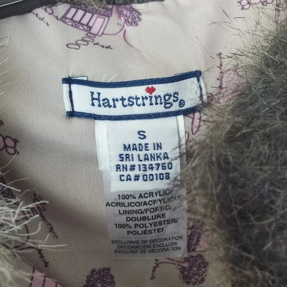 nwt Hartstrings Grey Faux Fur Shawl with Black Bow and Button Paris Eiffel Tower